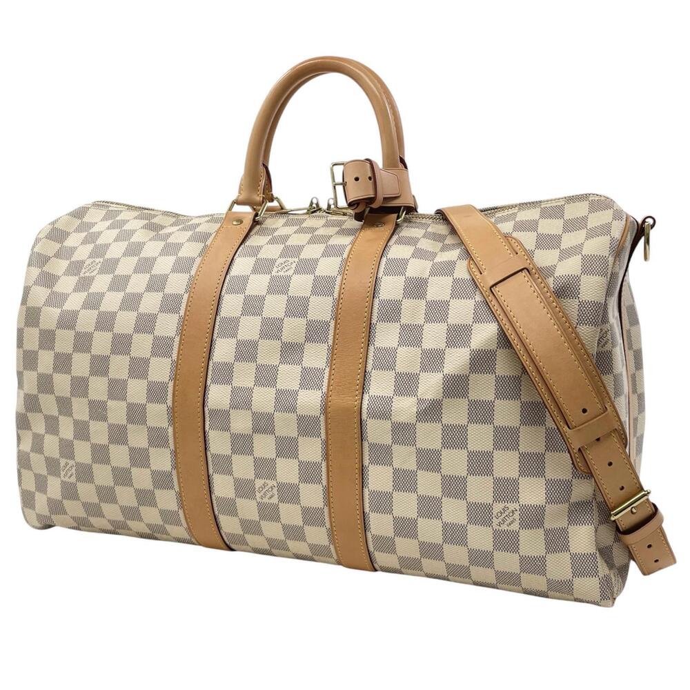 LOUIS VUITTON Keepall Bandouliere Damier Azur White Boston Bag Travel White